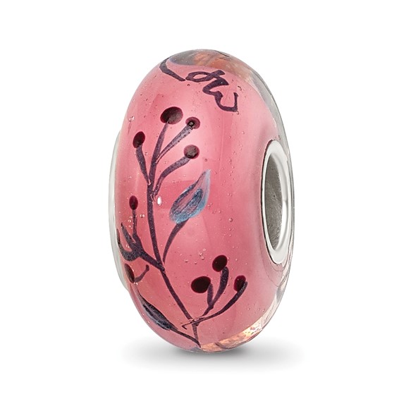 Sterling Silver Reflections Hand Painted Bird, Clear & Rose Glass Bead