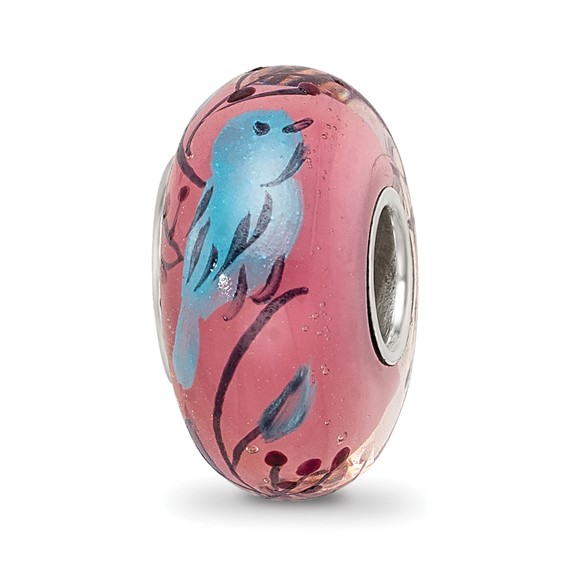 Sterling Silver Reflections Hand Painted Bird, Clear & Rose Glass Bead
