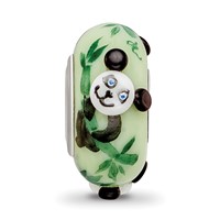 Sterling Silver Reflections Hand Painted Panda, Green Glass Bead view 3