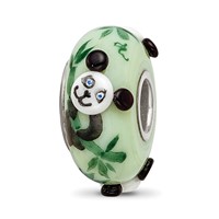 Sterling Silver Reflections Hand Painted Panda, Green Glass Bead view 1