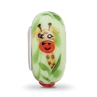 Sterling Silver Reflections Hand Painted Giraffe, Green Glass Bead view 3