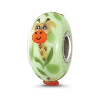 Sterling Silver Reflections Hand Painted Giraffe, Green Glass Bead view 1