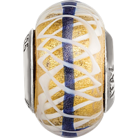 Sterling Silver Reflections Gold Blue White Italian Glass Bead view 3