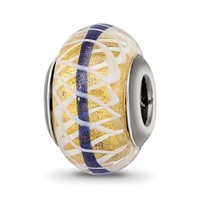 Sterling Silver Reflections Gold Blue White Italian Glass Bead view 1