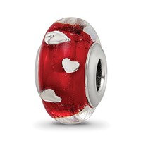 Sterling Silver Reflections Red Hearts Italian Glass Bead view 1