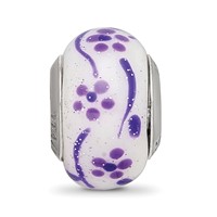 Sterling Silver Reflections Purple Glitter Flower Italian Glass Bead view 5