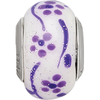 Sterling Silver Reflections Purple Glitter Flower Italian Glass Bead view 3
