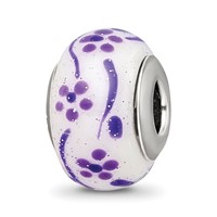 Sterling Silver Reflections Purple Glitter Flower Italian Glass Bead view 1