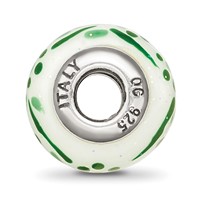 Sterling Silver Reflections Green Glitter Flower Italian Glass Bead view 2