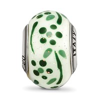 Sterling Silver Reflections Green Glitter Flower Italian Glass Bead view 5