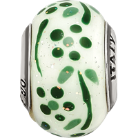Sterling Silver Reflections Green Glitter Flower Italian Glass Bead view 3