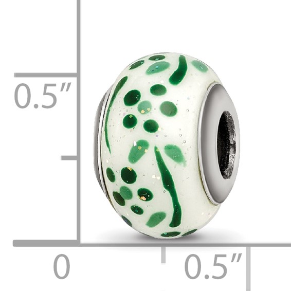Sterling Silver Reflections Green Glitter Flower Italian Glass Bead