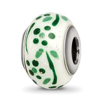 Sterling Silver Reflections Green Glitter Flower Italian Glass Bead view 1