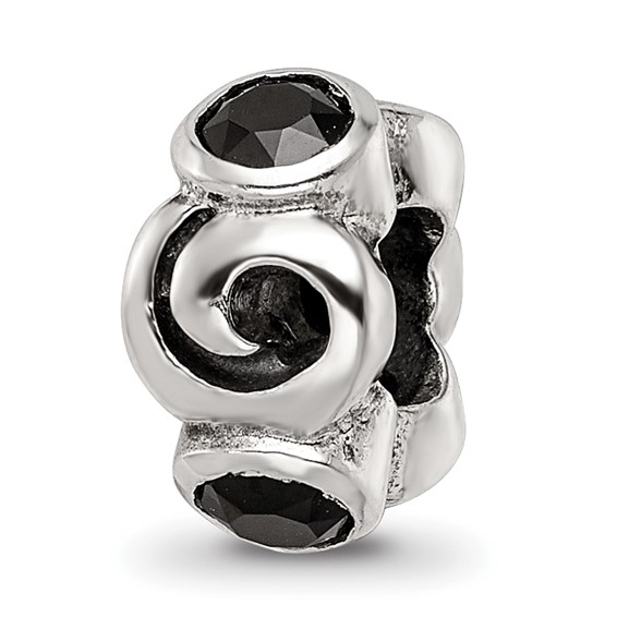 Sterling Silver Reflections Black CZ Bead