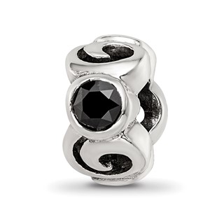 Sterling Silver Reflections Black CZ Bead