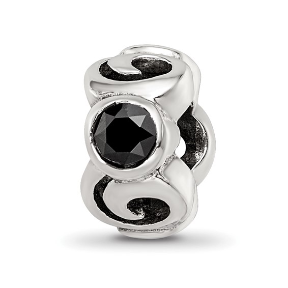 Sterling Silver Reflections Black CZ Bead