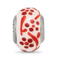 Sterling Silver Reflections Brown Orange Glitter Flower Italian Glass Bead view 5
