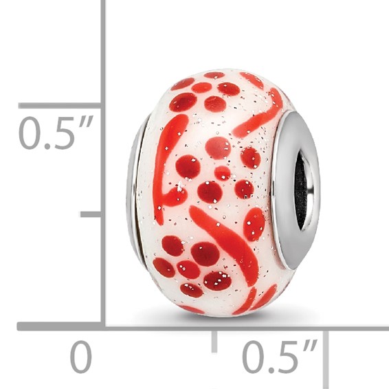 Sterling Silver Reflections Brown/Orange Glitter Flower Italian Glass Bead