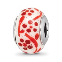 Sterling Silver Reflections Brown Orange Glitter Flower Italian Glass Bead view 1