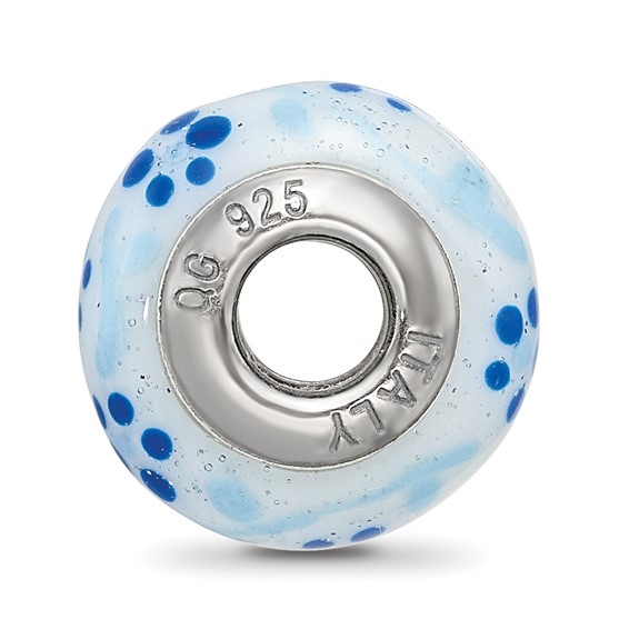 Sterling Silver Reflections Blue Glitter Flower Italian Glass Bead