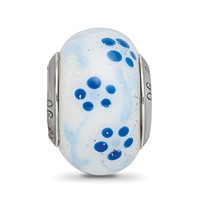 Sterling Silver Reflections Blue Glitter Flower Italian Glass Bead view 5