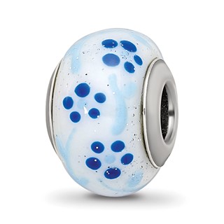 Sterling Silver Reflections Blue Glitter Flower Italian Glass Bead