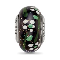 Sterling Silver Reflections White Flower Glitter Black Italian Glass Bead view 5