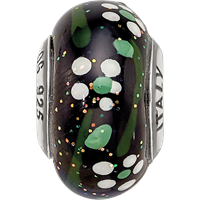 Sterling Silver Reflections White Flower Glitter Black Italian Glass Bead view 3