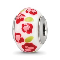 Sterling Silver Reflections Red Pink Flower Italian Glass Bead view 1