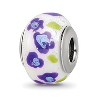 Sterling Silver Reflections Purple Blue Flower Italian Glass Bead view 1