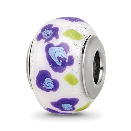 Sterling Silver Reflections Purple Blue Flower Italian Glass Bead