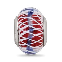 Sterling Silver Reflections Pink and White Weaved Glass with Blue Stripe Bead view 5