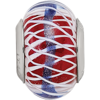 Sterling Silver Reflections Pink and White Weaved Glass with Blue Stripe Bead view 3