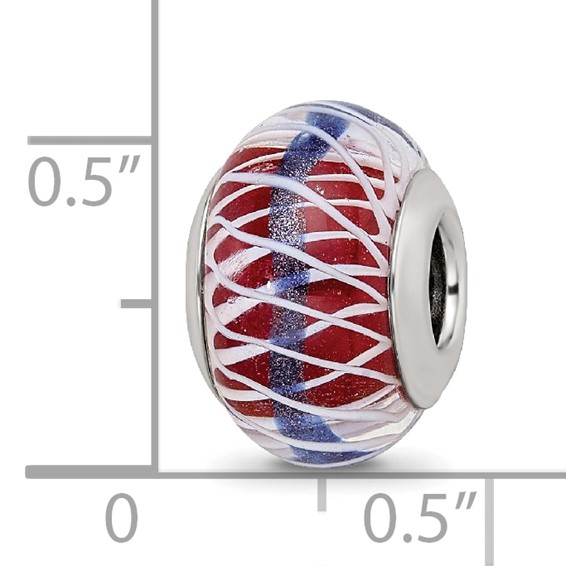 Sterling Silver Reflections Pink and White Weaved Glass w/Blue Stripe Bead