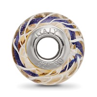 Sterling Silver Reflections White Weaved with Blue Stripe Glass Bead view 2