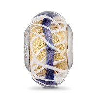 Sterling Silver Reflections White Weaved with Blue Stripe Glass Bead view 5