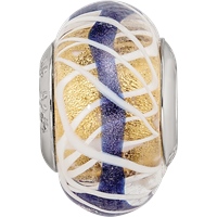 Sterling Silver Reflections White Weaved with Blue Stripe Glass Bead view 3