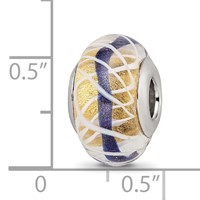Sterling Silver Reflections White Weaved with Blue Stripe Glass Bead view 4