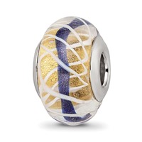 Sterling Silver Reflections White Weaved with Blue Stripe Glass Bead view 1
