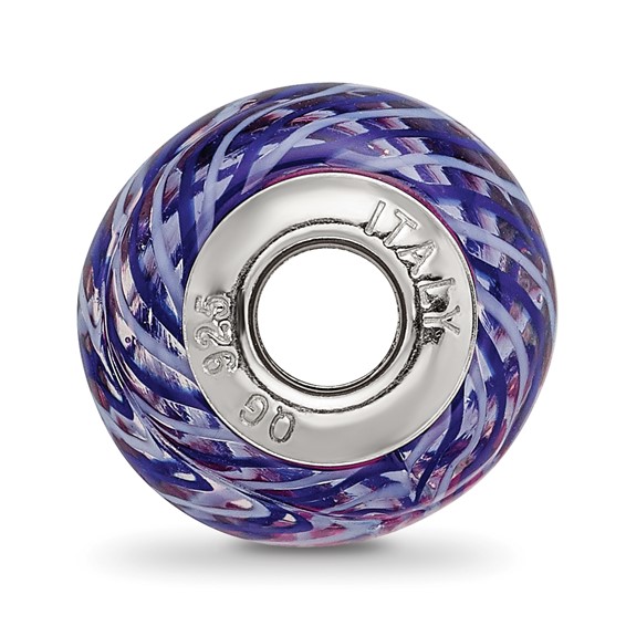 Sterling Silver Reflections Navy and White Weaved w/Pink Glass Bead
