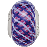 Sterling Silver Reflections Navy and White Weaved with Pink Glass Bead view 3