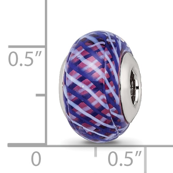 Sterling Silver Reflections Navy and White Weaved w/Pink Glass Bead