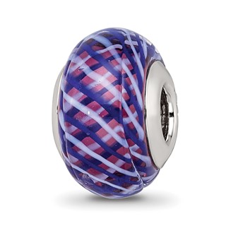 Sterling Silver Reflections Navy and White Weaved w/Pink Glass Bead