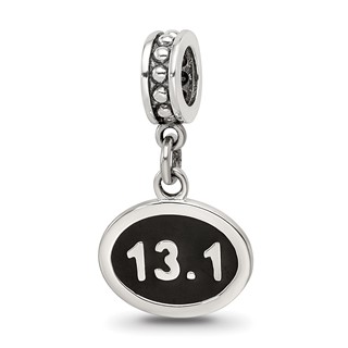 Sterling Silver Reflections Black Enameled Half Marathon Dangle Charm