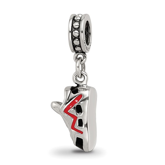 Sterling Silver Reflections Black and Red Enameled Runner's Shoe Dangle Cha