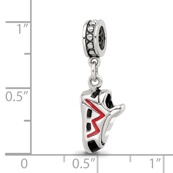 Sterling Silver Reflections Black and Red Enameled Runner's Shoe Dangle Cha