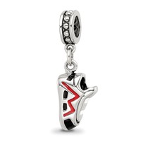 Sterling Silver Reflections Black and Red Enameled Runner's Shoe Dangle Cha view 1