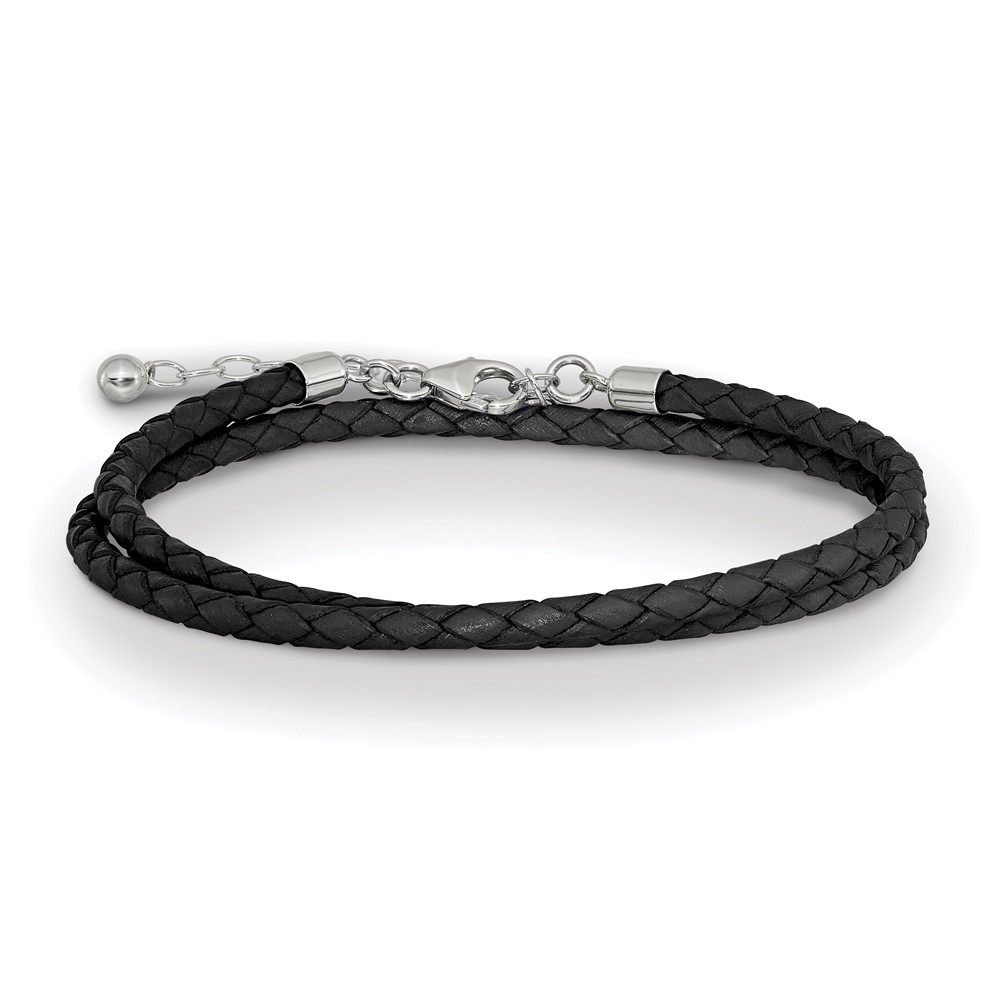 SS Reflections Black Leather Rh-plated 14in w/2in ext Choker/Wrap Bracelet (QRS4049BLK-14)