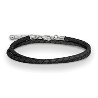 Sterling Silver Reflections Rhodium-plated Braided Black Leather Bracelet with 2 Inch Extension Choker Wrap, 14" view 3