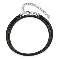 Sterling Silver Reflections Rhodium-plated Braided Black Leather Bracelet with 2 Inch Extension Choker Wrap, 14" view 4